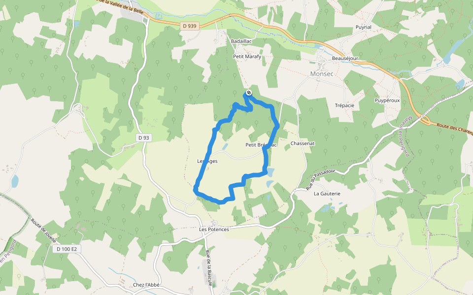 Route de Badaillac walking route map in Mareuil en Périgord