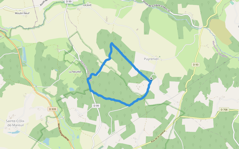 Chemin de Chez Gayet walking route map in Mareuil en Périgord