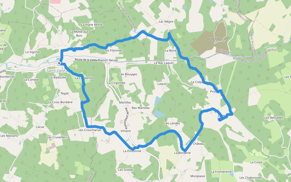 Chemin du Coteau walking route map in Saint-Geyrac