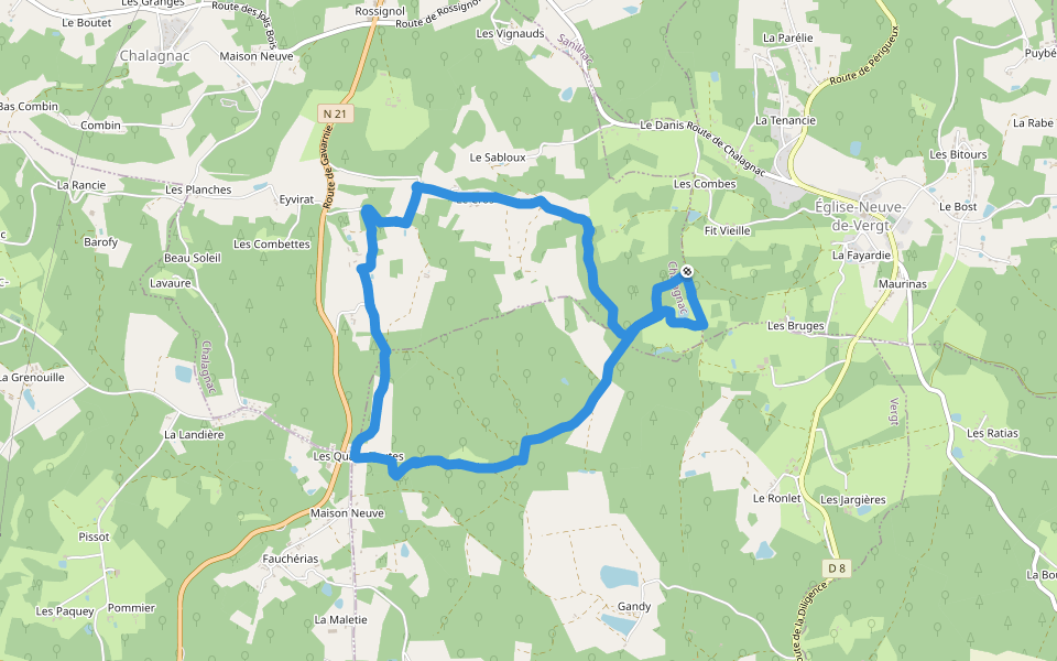 Impasse de la Merle walking route map in Église-Neuve-de-Vergt