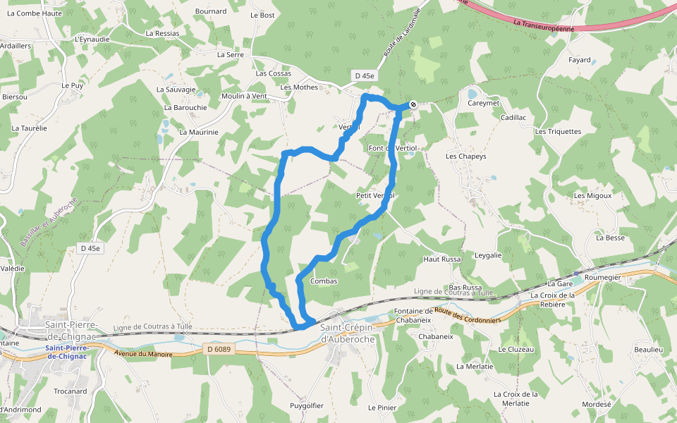 Chemin de la Vallée walking route map in Saint-Crépin-d'Auberoche