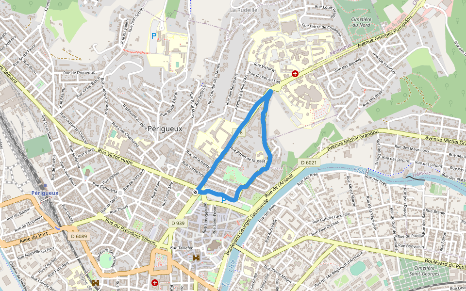 Parc Gamenson walking route map in Périgueux