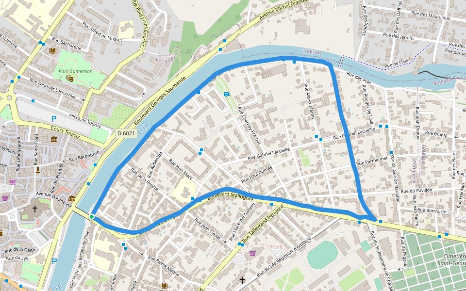 Isle walking route map in Périgueux