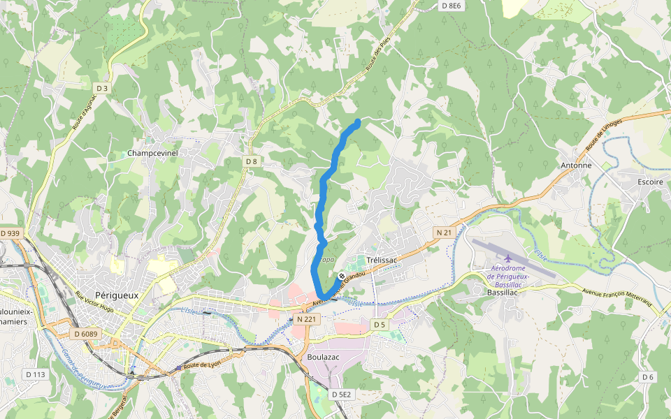 Château de la Feuilleraie walking route map in Trélissac