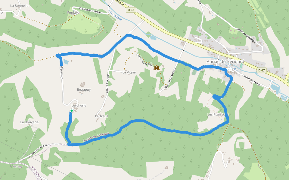 Auriac walking route map in Auriac-du-Périgord