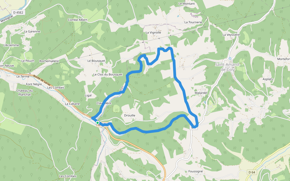 Boucle vers la Filolie walking route map in Aubas
