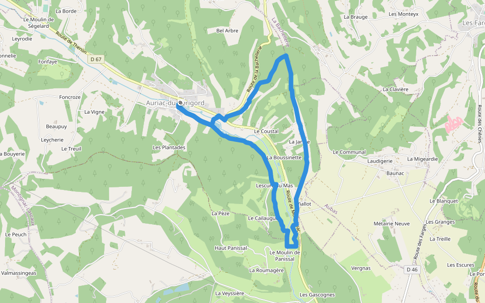 Boucle autour d’Auriac walking route map in Auriac-du-Périgord