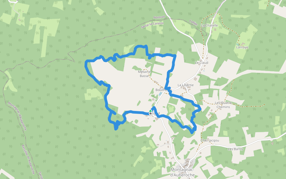 Boucle de Balaurant walking route map in Montagnac-d'Auberoche
