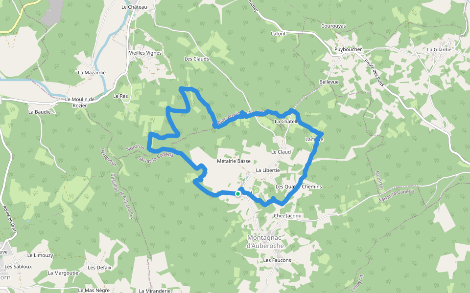 Le Claud walking route map in Montagnac-d'Auberoche