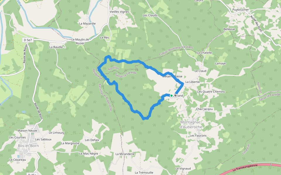 Une balade après la pluie walking route map in Montagnac-d'Auberoche