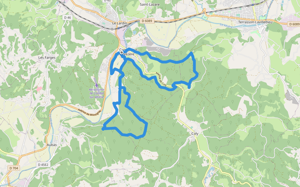 Château de la Fleunie walking route map in Condat-sur-Vézère