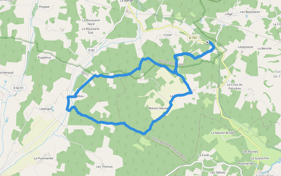 Grotte préhistorique du Cluzeau walking route map in Milhac-de-Nontron