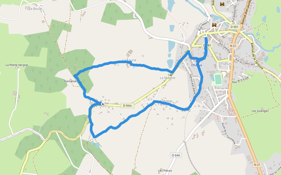 Voie Verte des Hauts de Tardoire walking route map in Chalus