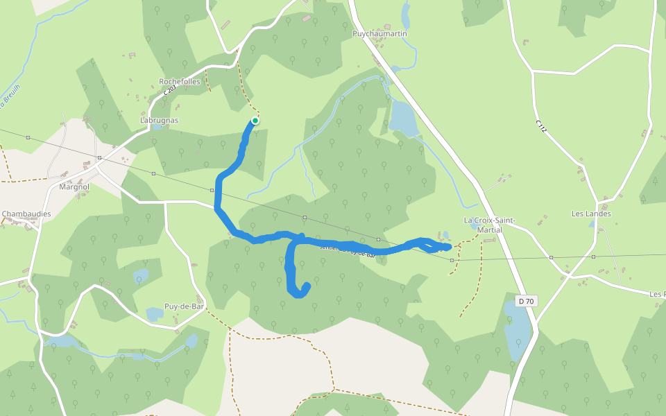 Sentier du Puy-de-Bar walking route map in Château-Chervix