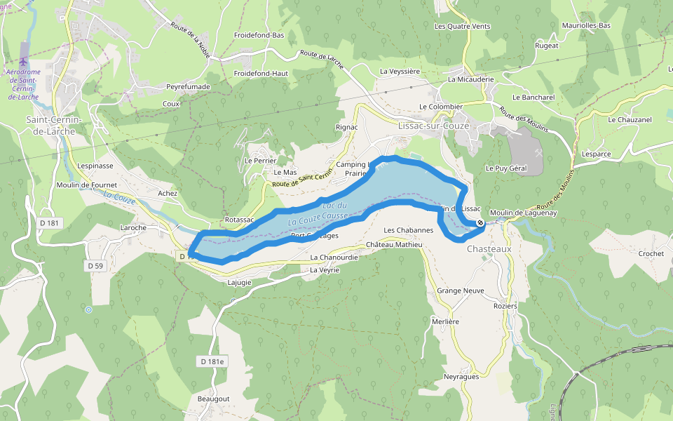 Lac du Causse walking route map in Lissac-sur-Couze