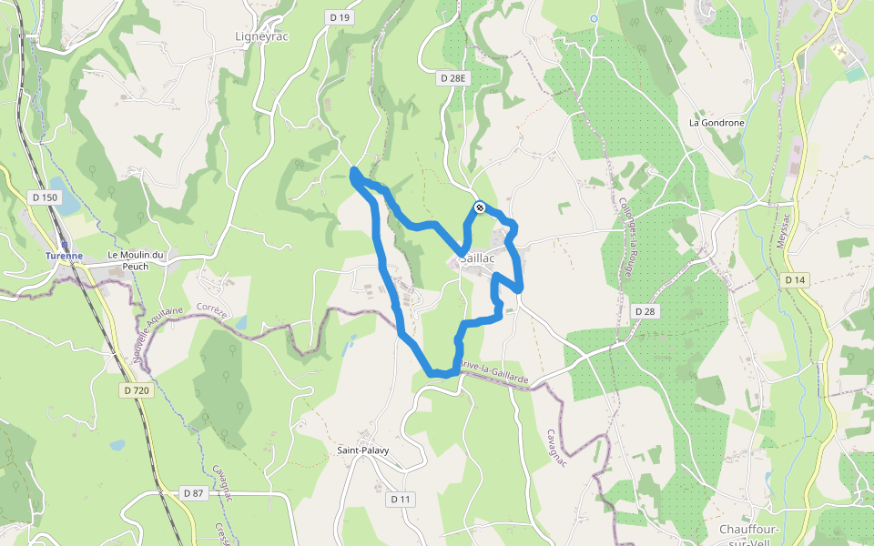 Château de la Rue walking route map in Saillac