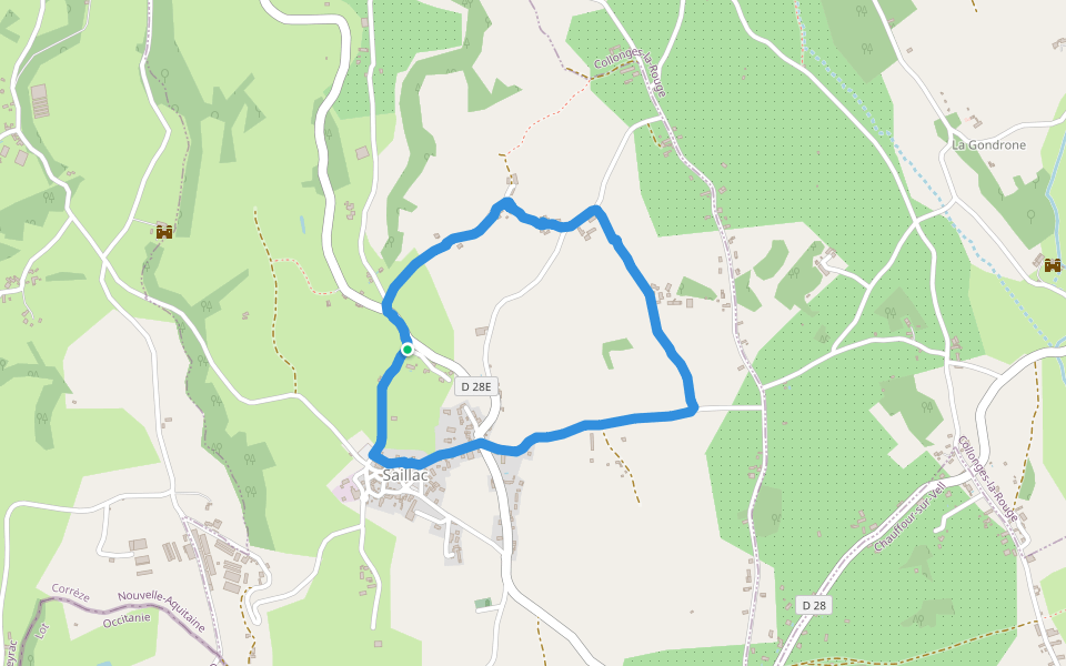 Monuments aux Morts de Saillac walking route map in Saillac