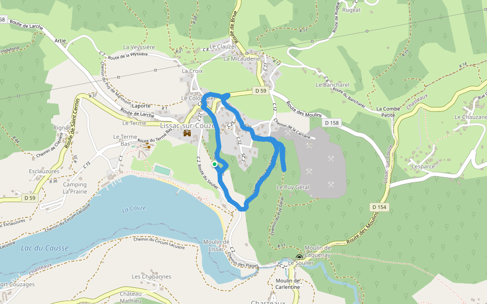 Chemin du Circum Lacustre walking route map in Lissac-sur-Couze