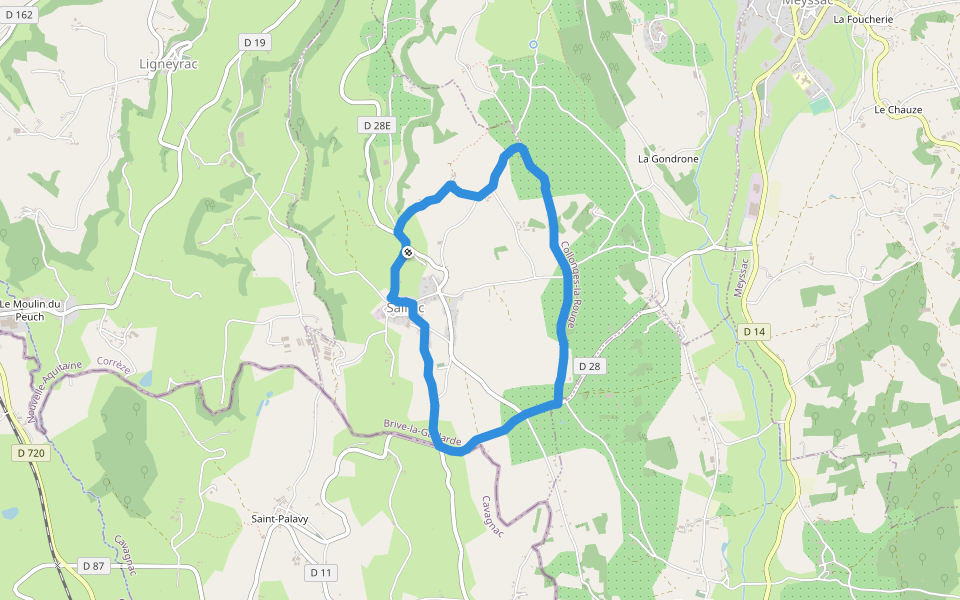 Musée les Quatre Demoiselles (Musée de la Noix) walking route map in Saillac