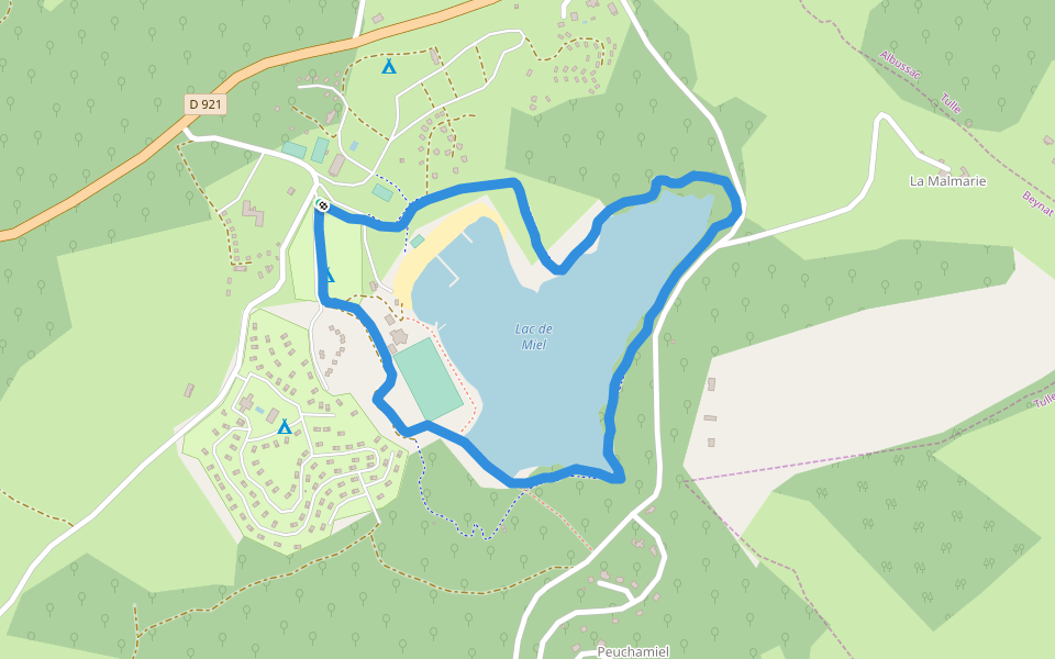 Lac de Miel walking route map in Beynat