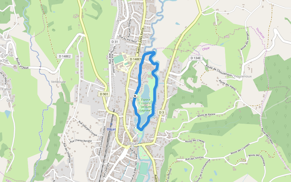 Espace Loisirs "Jacques Lagrave" walking route map in Objat