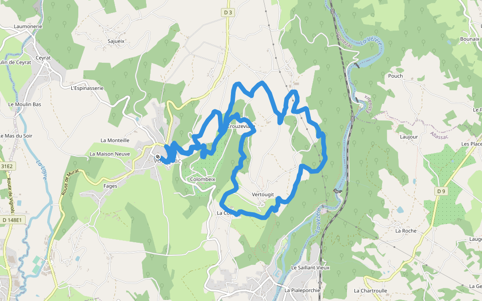 Camping de la Bontat walking route map in Voutezac