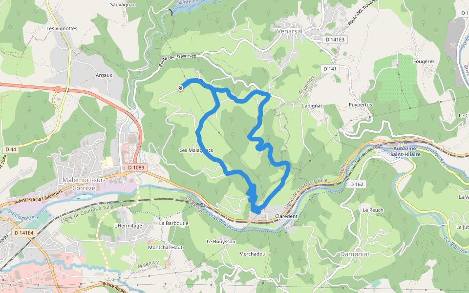 Château du Jayle walking route map in Malemort