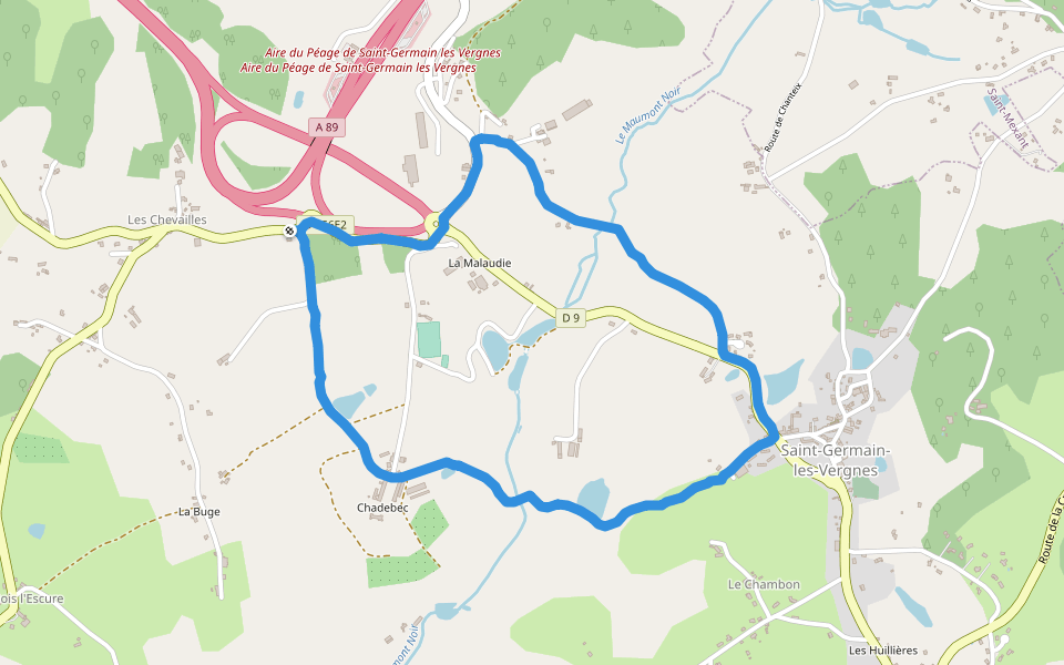 Château de Chadebec walking route map in Saint-Germain-les-Vergnes