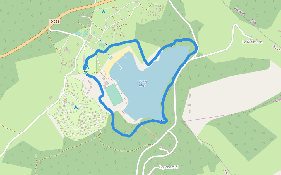 Lac de Miel walking route map in Beynat