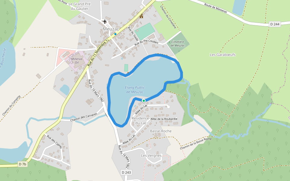 Étang Public de Meuzac walking route map in Meuzac
