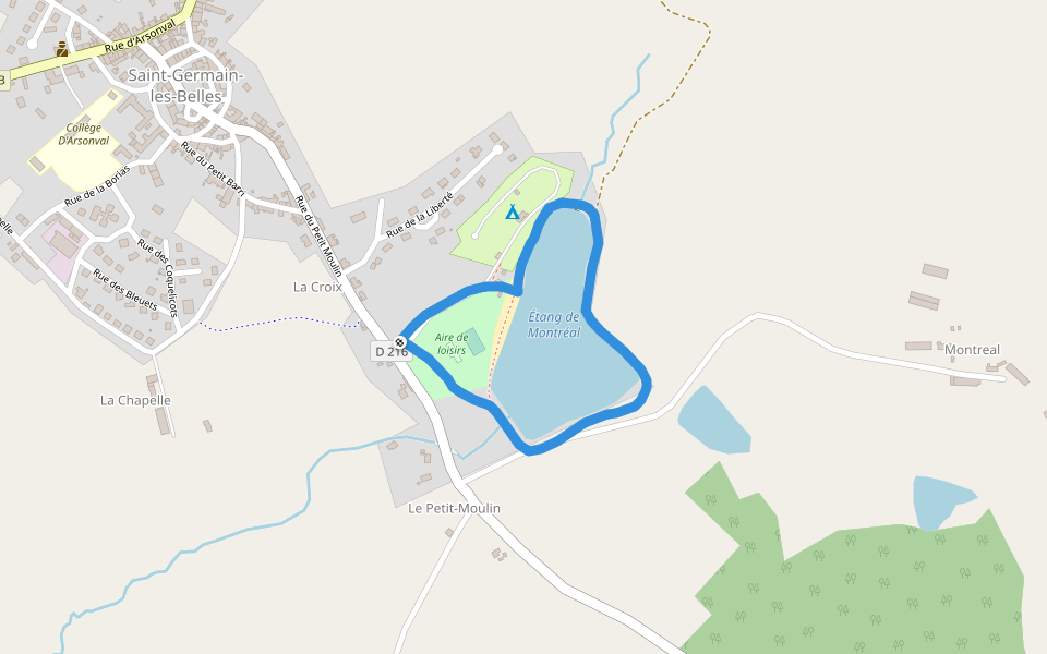 Étang de Montreal walking route map in Saint-Germain-les-Belles