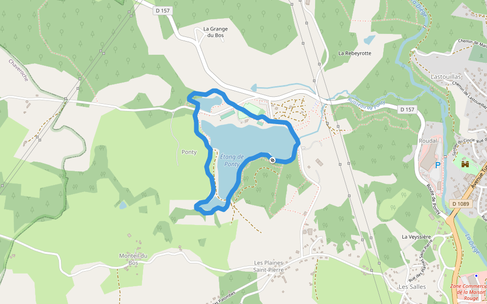Étang de Ponty walking route map in Ussel