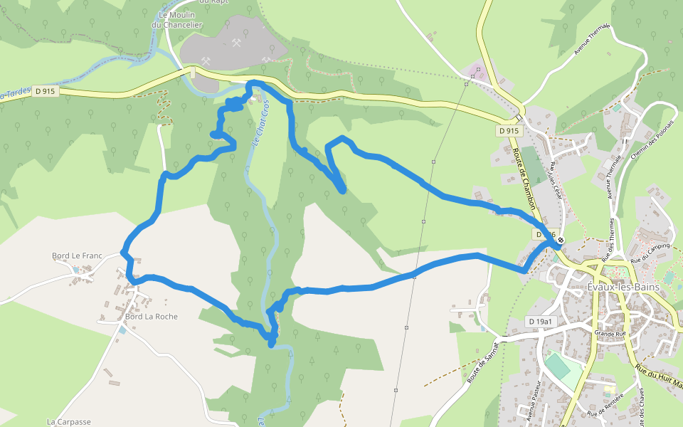 Chemin des Fonts Trouvés walking route map in Évaux-les-Bains