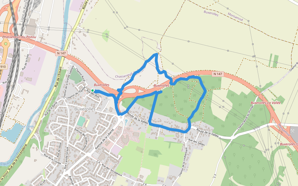 Les vallées sèches walking route map in Buxerolles