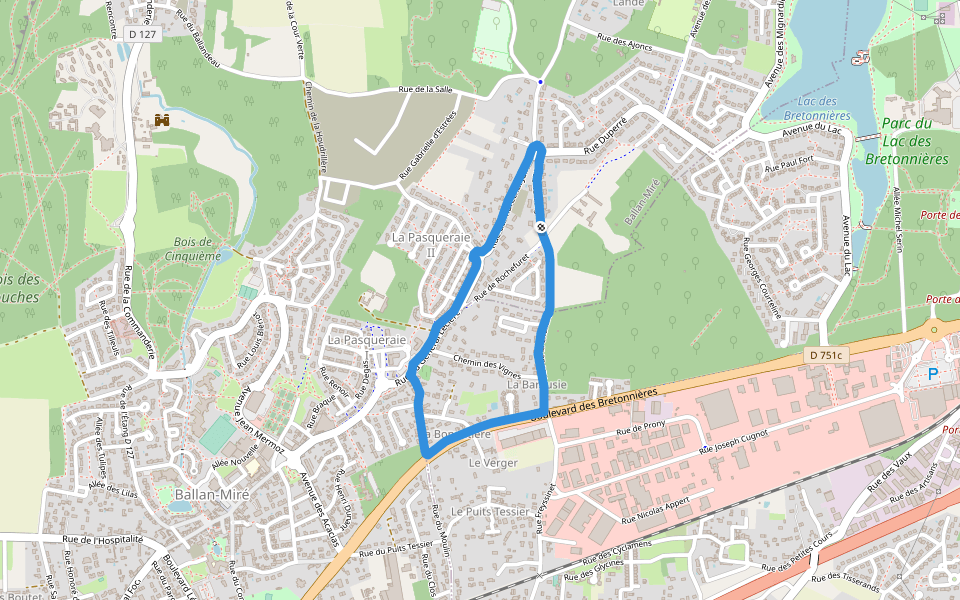 Bois Brûlé walking route map in Ballan-Miré