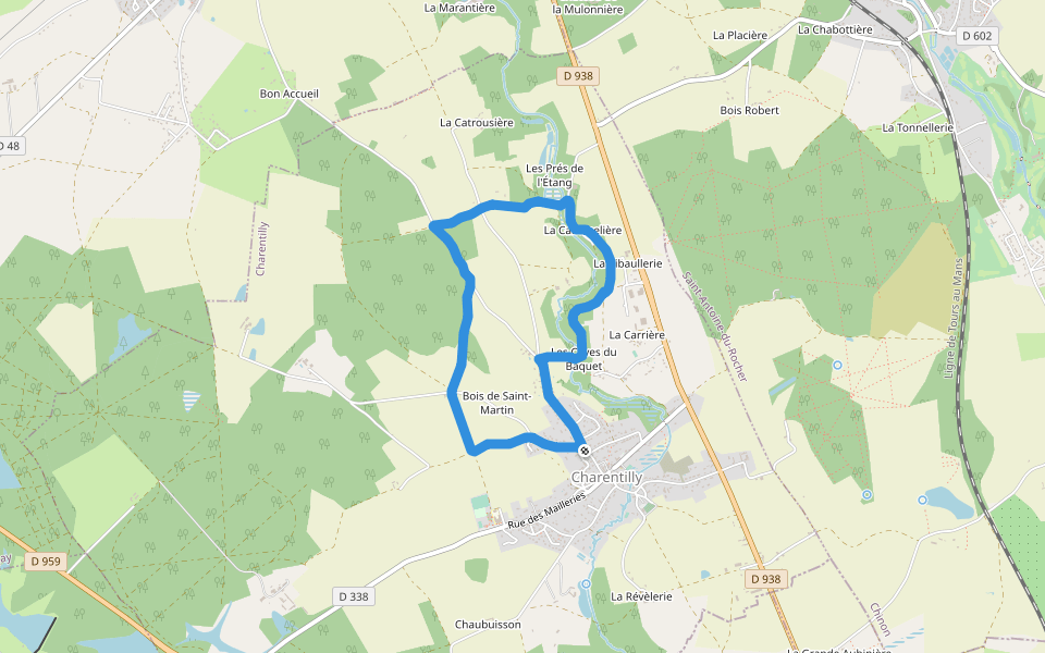 La Petite Choisille walking route map in Charentilly