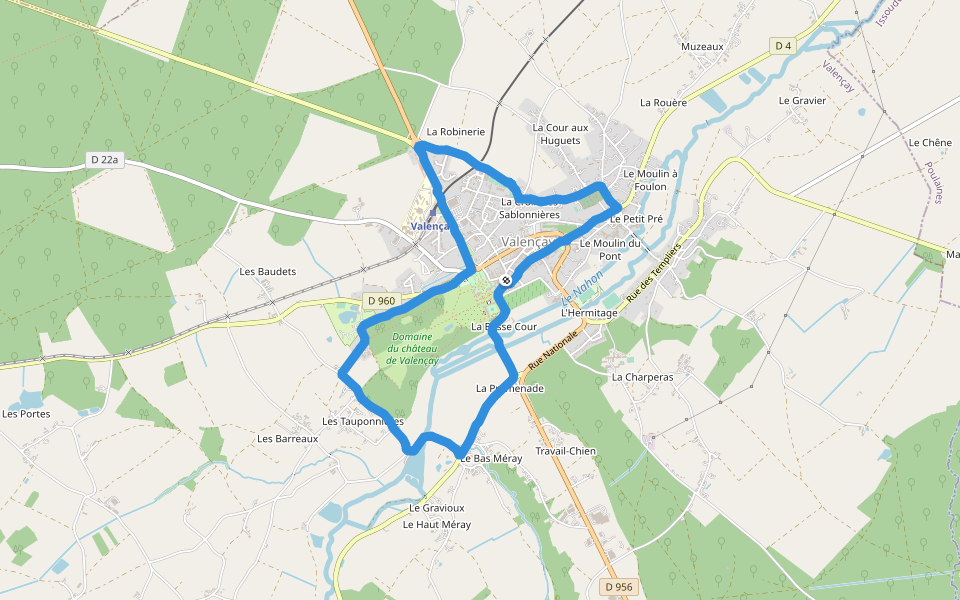 Domaine du château de Valençay walking route map in Valençay
