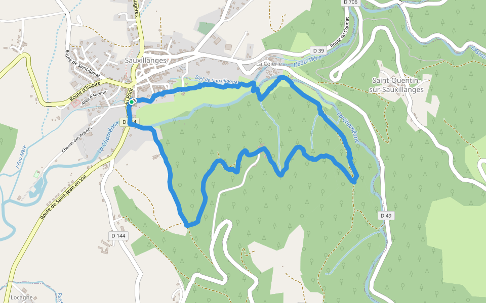 Le Merderie walking route map in Sauxillanges