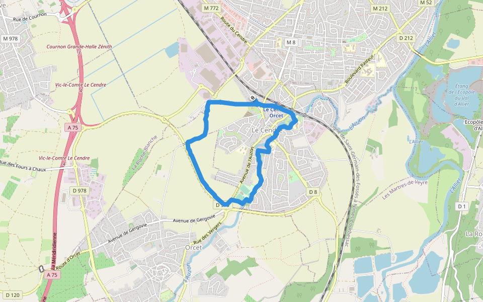 Passerelle du Ruisseau walking route map in Le Cendre