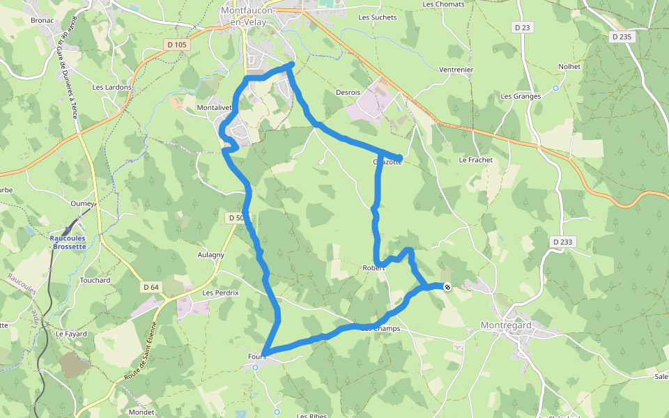 Chemin de Ronde walking route map in Montregard