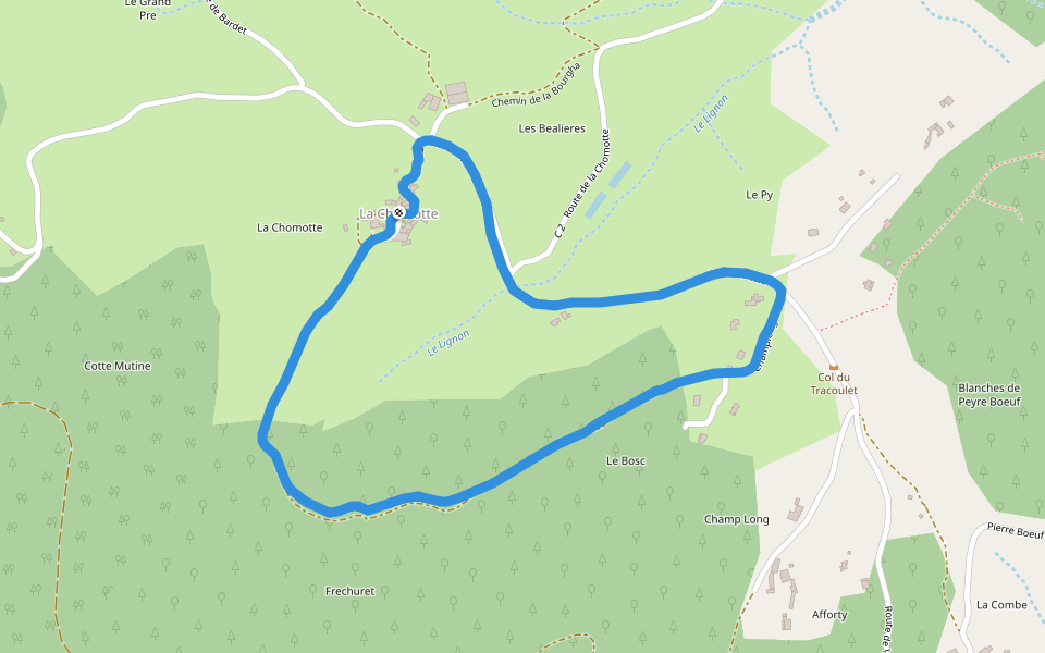 Chemin de la Bourgha walking route map in Saint-Alban-d'Ay