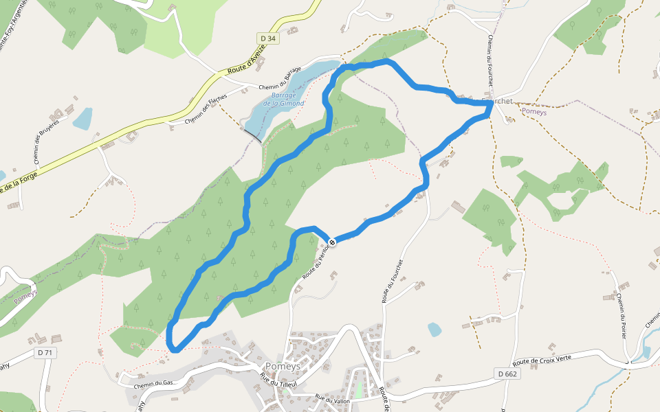 Pomeys walking route map in Pomeys