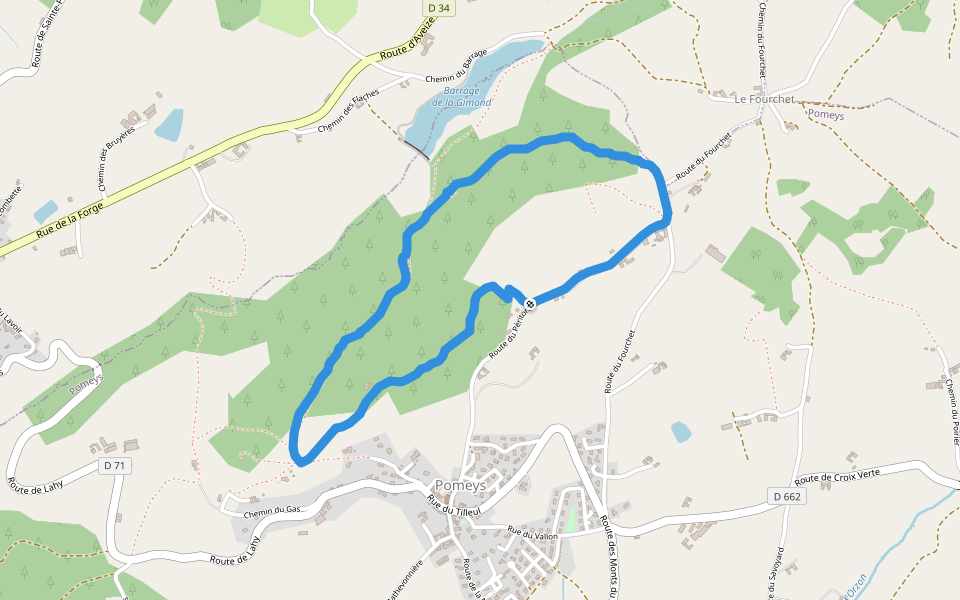 Pomeys walking route map in Pomeys