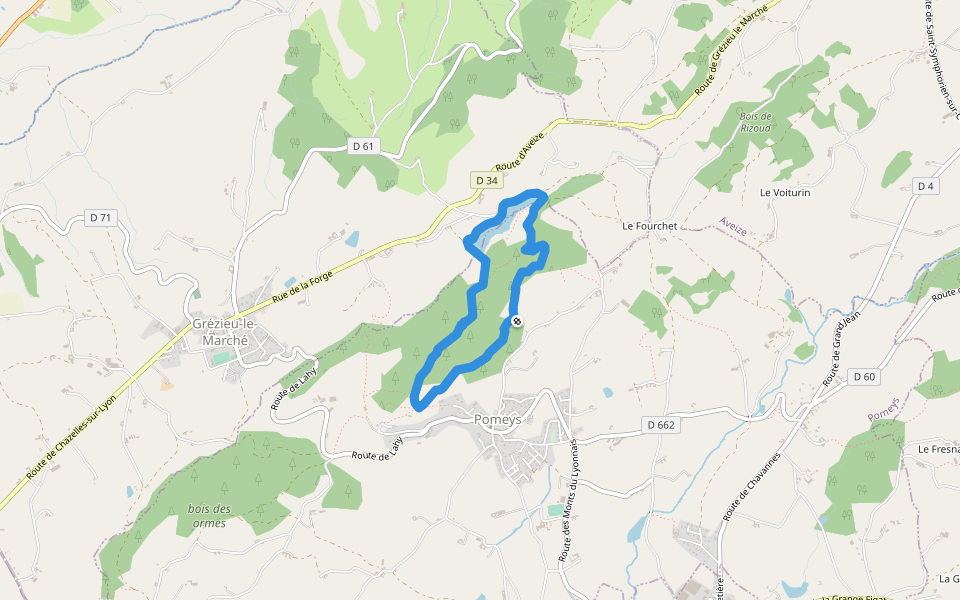 Barrage de la Gimond walking route map in Pomeys