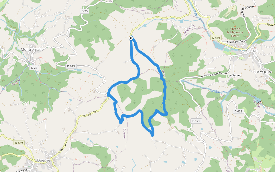 Clairière des Brosses walking route map in Montromant
