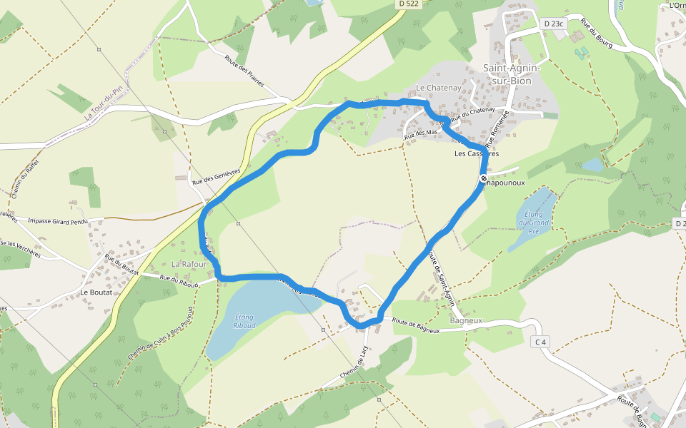 Étang Riboud walking route map in Saint-Agnin-sur-Bion