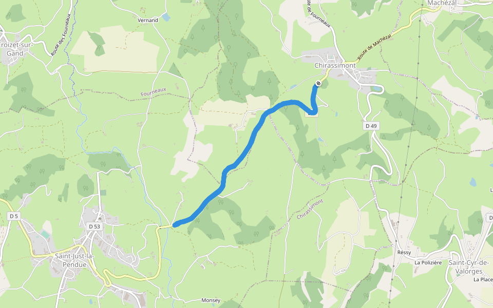 Chemin de Clavières walking route map in Chirassimont