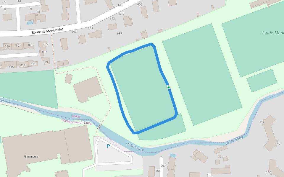 Parc Municipal des Sports walking route map in Gleizé