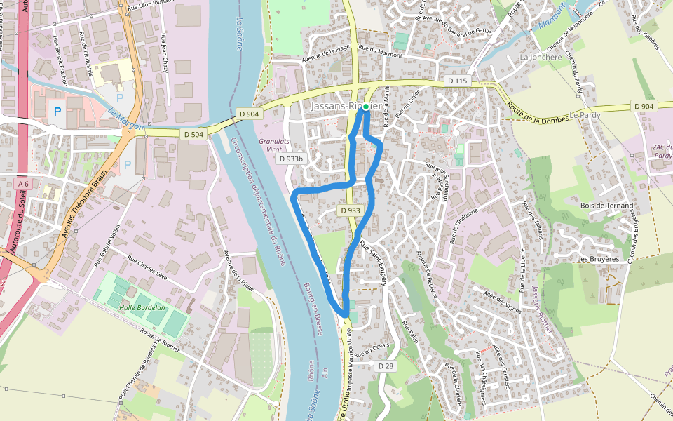 La Saône walking route map in Jassans-Riottier