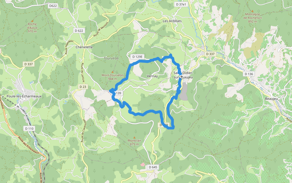 Voie du Boura à Jarson walking route map in Saint-Didier-sur-Beaujeu